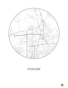 Affiche Dushanbe – Poster carte de ville 6km | Gravura – Fond clair