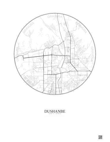 Dushanbe City Map Poster 6km | Gravura – Light background