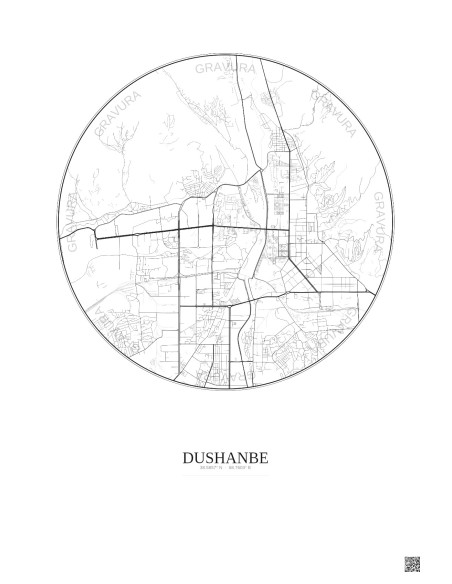 Dushanbe City Map Poster 6km | Gravura – Light background
