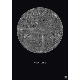 Affiche Vientiane – Poster vue satellite 10km N&B | Gravura – Fond foncé