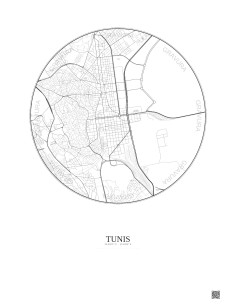 Tunis City Map Poster 2.5km | Gravura – Light background