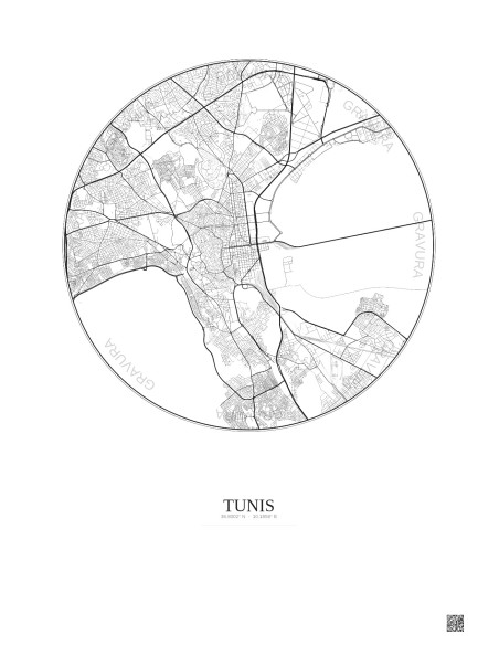 Tunis City Map Poster 6km | Gravura – Light background