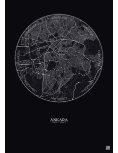 Affiche Ankara – Poster carte de ville 10km | Gravura – Fond foncé