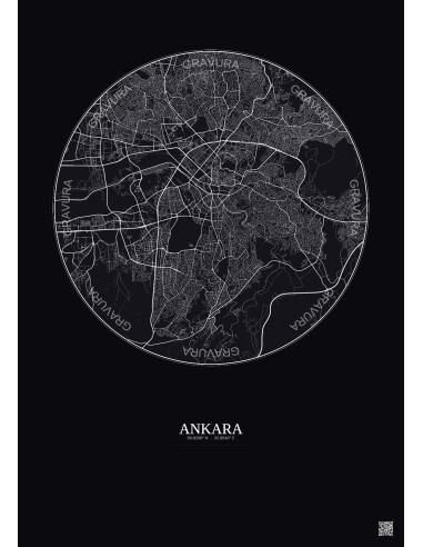 Affiche Ankara – Poster carte de ville 10km | Gravura – Fond foncé