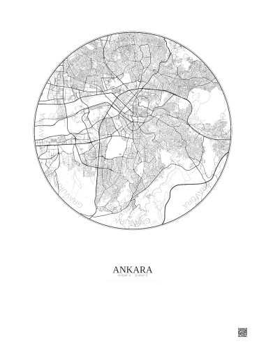 Affiche Ankara – Poster carte de ville 10km | Gravura – Fond clair