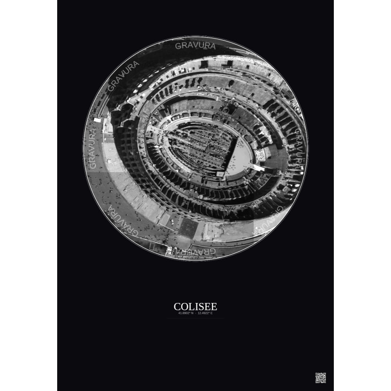 Affiche Colisee – Poster vue satellite 0.1km N&B | Gravura – Fond foncé