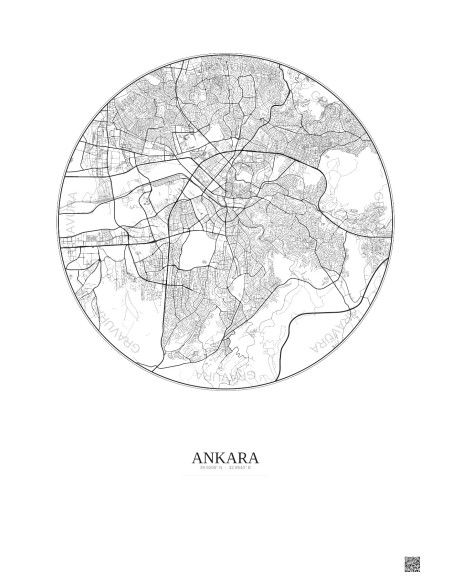 Affiche Ankara – Poster carte de ville 10km | Gravura – Fond clair