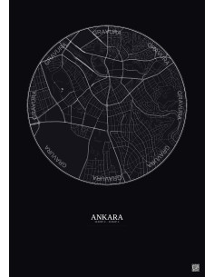 Affiche Ankara – Poster carte de ville 2.5km | Gravura – Fond foncé
