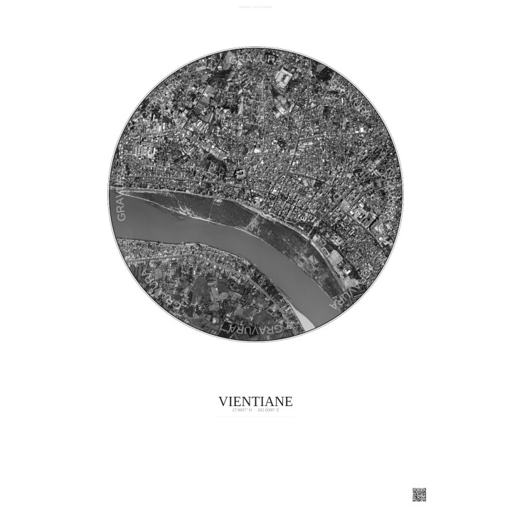 Affiche Vientiane – Poster vue satellite 2.5km N&B | Gravura – Fond clair
