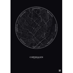 Affiche Copenhagen – Poster carte de ville 2.5km | Gravura – Fond foncé