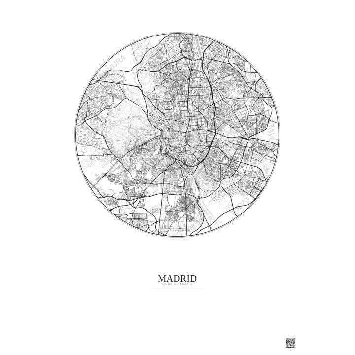 Affiche Madrid – Poster carte de ville 10km | Gravura – Fond clair