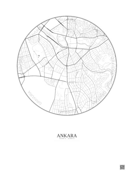 Affiche Ankara – Poster carte de ville 2.5km | Gravura – Fond clair