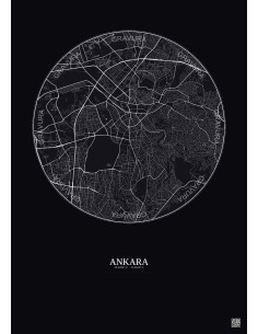 Affiche Ankara – Poster carte de ville 6km | Gravura – Fond foncé