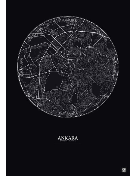 Affiche Ankara – Poster carte de ville 6km | Gravura – Fond foncé