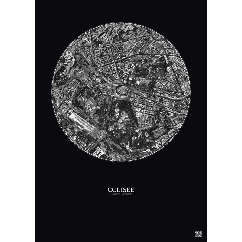 Affiche Colisee – Poster vue satellite 1km N&B | Gravura – Fond foncé