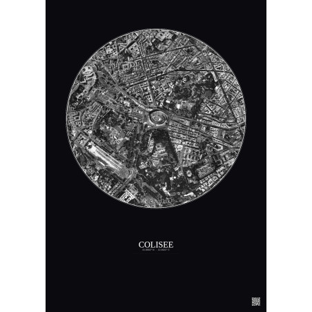 Affiche Colisee – Poster vue satellite 1km N&B | Gravura – Fond foncé