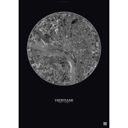 Affiche Vientiane – Poster vue satellite 6km N&B | Gravura – Fond foncé
