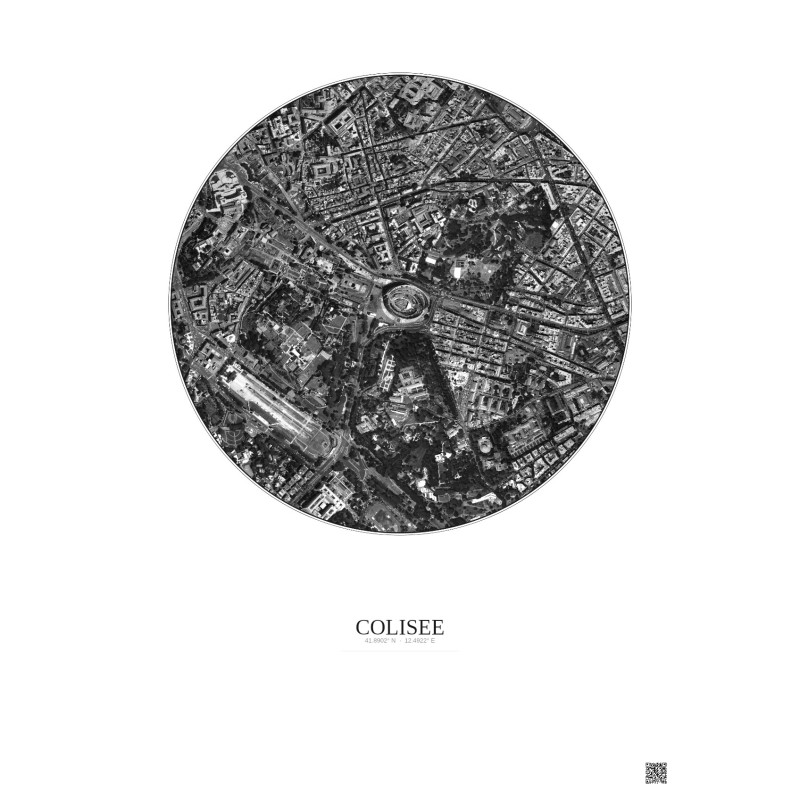 Colisee Satellite View Poster 1km B&W | Gravura – Light background