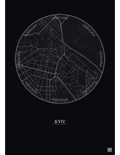 Affiche Kyiv – Poster carte de ville 2.5km | Gravura – Fond foncé