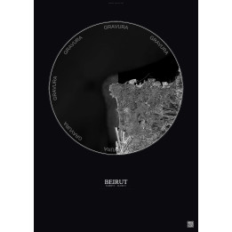 Affiche Beirut – Poster vue satellite 10km N&B | Gravura – Fond foncé