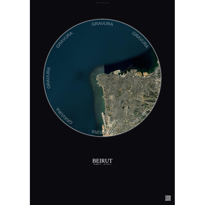 Affiche Beirut – Poster vue satellite 10km Couleur | Gravura – Fond foncé
