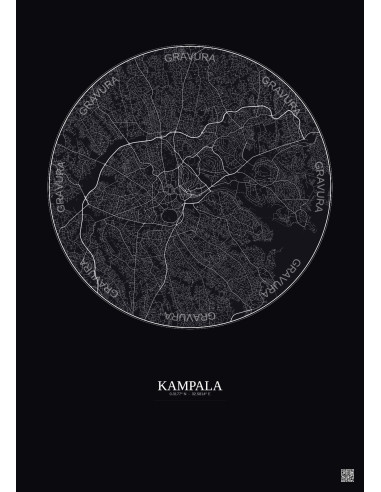 Affiche Kampala – Poster carte de ville 10km | Gravura – Fond foncé