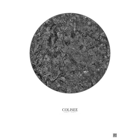 Colisee Satellite View Poster 10km B&W | Gravura – Light background