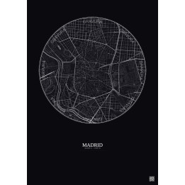 Affiche Madrid – Poster carte de ville 2.5km | Gravura – Fond foncé