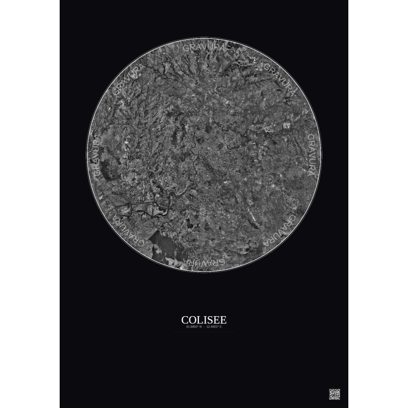 Affiche Colisee – Poster vue satellite 20km N&B | Gravura – Fond foncé
