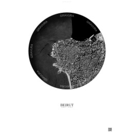 Affiche Beirut – Poster vue satellite 2.5km N&B | Gravura – Fond clair