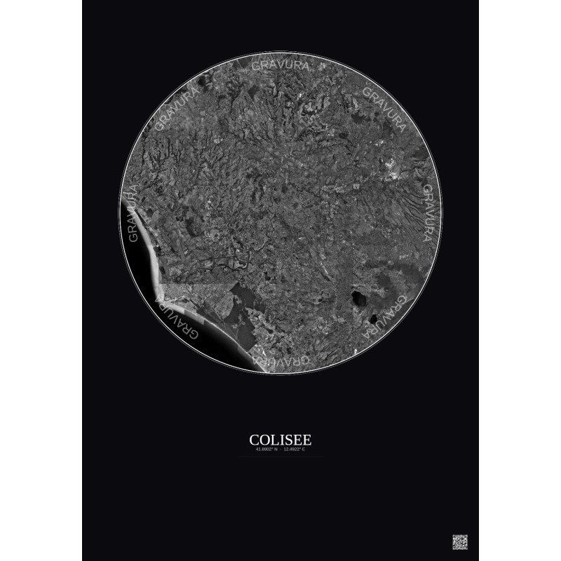 Affiche Colisee – Poster vue satellite 30km N&B | Gravura – Fond foncé
