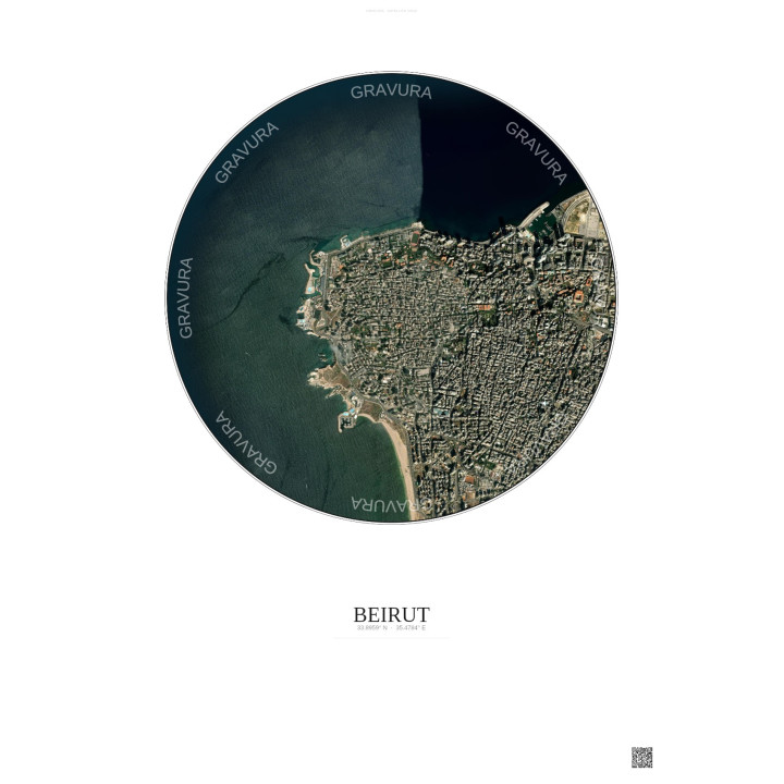 Affiche Beirut – Poster vue satellite 2.5km Couleur | Gravura – Fond clair