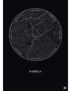 Affiche Kampala – Poster carte de ville 6km | Gravura – Fond foncé