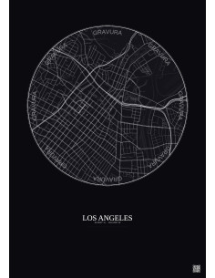 Affiche Los Angeles – Poster carte de ville 2.5km | Gravura – Fond foncé