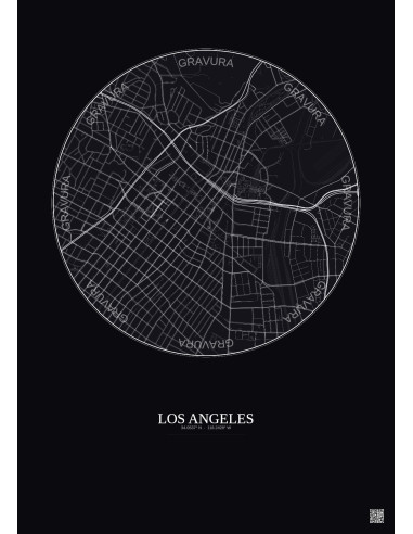 Affiche Los Angeles – Poster carte de ville 2.5km | Gravura – Fond foncé