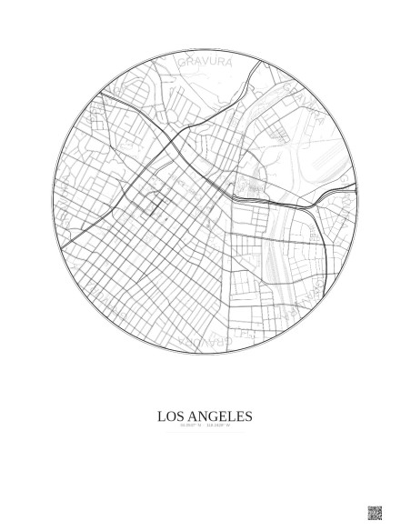 Affiche Los Angeles – Poster carte de ville 2.5km | Gravura – Fond clair