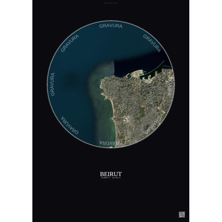 Affiche Beirut – Poster vue satellite 6km Couleur | Gravura – Fond foncé
