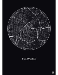 Affiche Los Angeles – Poster carte de ville 5km | Gravura – Fond foncé
