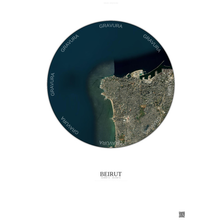 Affiche Beirut – Poster vue satellite 6km Couleur | Gravura – Fond clair