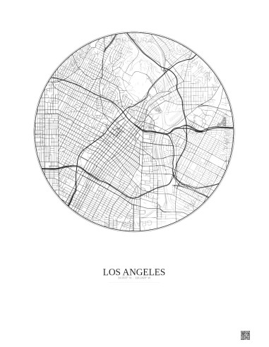 Affiche Los Angeles – Poster carte de ville 5km | Gravura – Fond clair