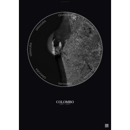 Affiche Colombo – Poster vue satellite 10km N&B | Gravura – Fond foncé