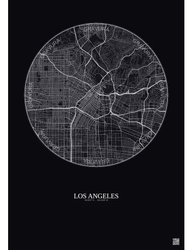 Affiche Los Angeles – Poster carte de ville 10km | Gravura – Fond foncé