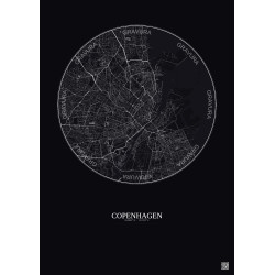 Affiche Copenhagen – Poster carte de ville 6km | Gravura – Fond foncé