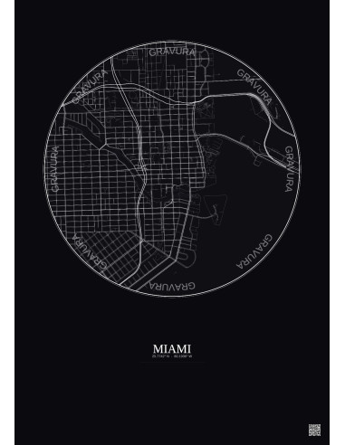 Affiche Miami – Poster carte de ville 2.5km | Gravura – Fond foncé