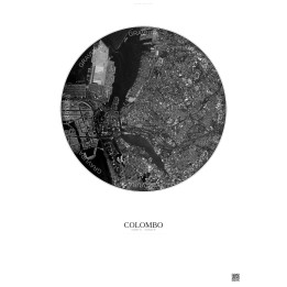 Affiche Colombo – Poster vue satellite 2.5km N&B | Gravura – Fond clair