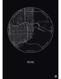 Affiche Miami – Poster carte de ville 5km | Gravura – Fond foncé