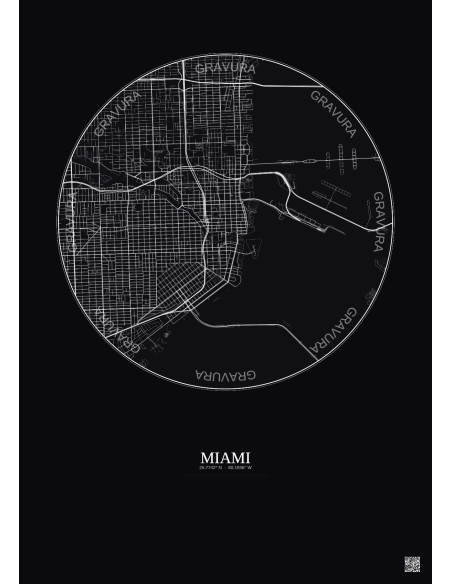Affiche Miami – Poster carte de ville 5km | Gravura – Fond foncé