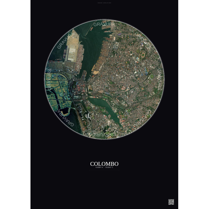 Affiche Colombo – Poster vue satellite 2.5km Couleur | Gravura – Fond foncé