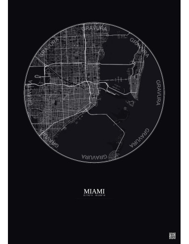 Affiche Miami – Poster carte de ville 10km | Gravura – Fond foncé
