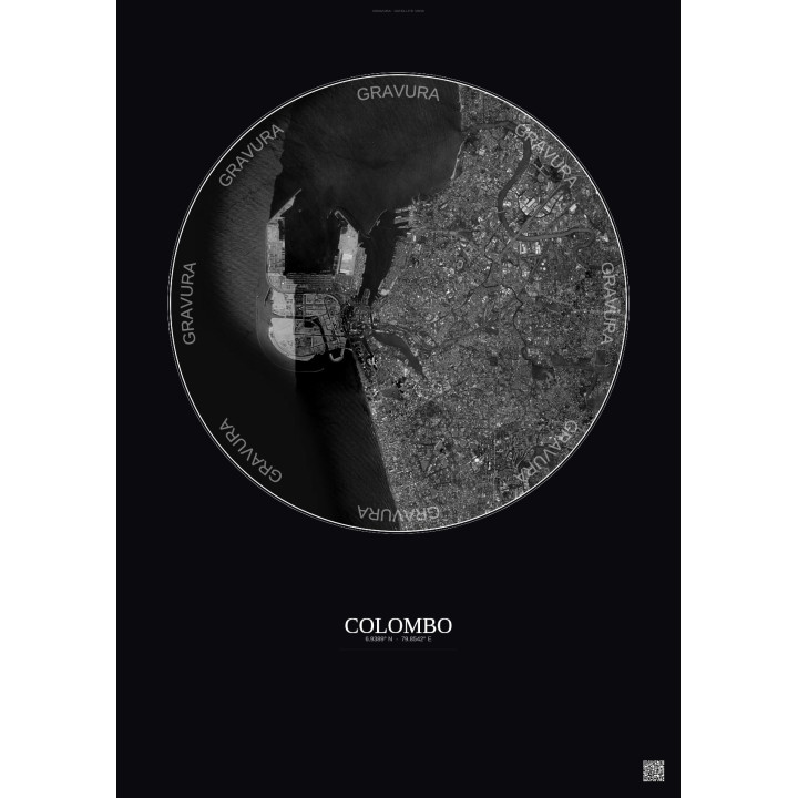 Affiche Colombo – Poster vue satellite 6km N&B | Gravura – Fond foncé